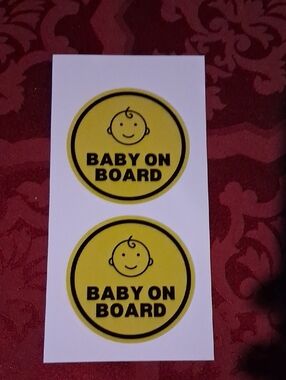 Yellow 'Baby On Board' Round Decal Stickers - Set of 2